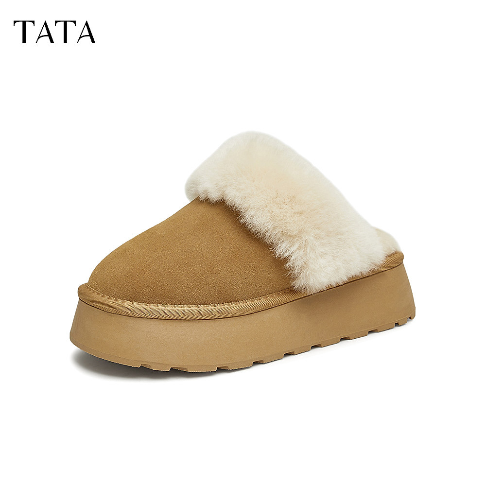 TATA他她毛毛鞋冬季雪地拖鞋加绒保暖毛绒鞋防滑棉拖鞋子CWY01DH5