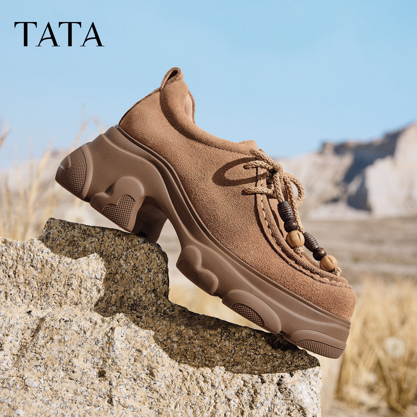 TATA他她棕色工装乐福鞋女粗跟牛津鞋英伦风小皮鞋深口鞋CEG20CM6