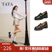 女鞋 浅口高跟单鞋 2025新款 TATA他她粗跟英伦乐福鞋 皮鞋 7A524AA5