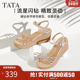 女外穿一字带时装 厚底凉鞋 2024夏季 TATA他她坡跟凉鞋 新款 7MY14BL4