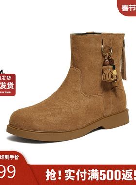 TATA他她靴子女2025冬季新款时装靴粗跟黑色休闲靴西部靴JYB01DD5