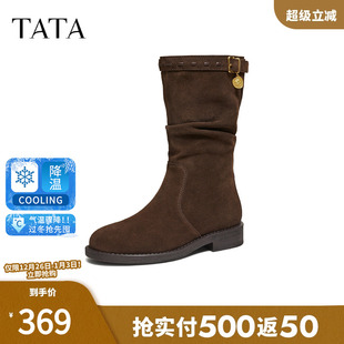 靴休闲靴加绒堆堆靴7TG65DZ5 西部靴复古时装 TATA他她女鞋 2025冬季
