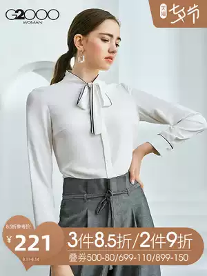 G2000 Bow lace-up long-sleeved shirt Elegant solid color stand-up collar women's casual top