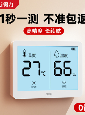 得力温度计室内家用高精准度电子数显壁挂婴儿房干温湿度计温度表