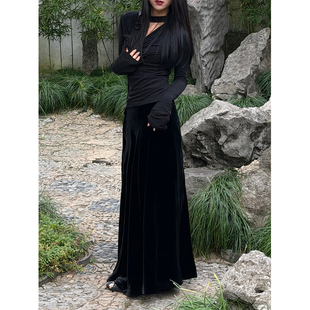 蟠桃古着×大域弥海·桑蚕丝丝绒百搭四季不规则半裙·天池秘境