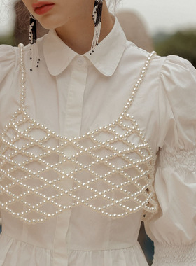 法式珍珠吊带背心设计感 百搭上衣重工马甲外穿连衣裙夏季女饰品