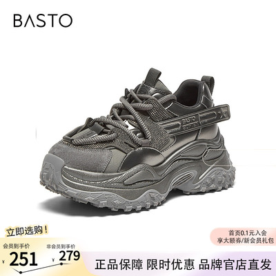 百思图春商场新款保暖加绒灰色老爹鞋厚底女运动休闲鞋B8251AM5