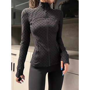 lu同款美萌黑波点上新Define弹力修身显瘦瑜伽服运动健身夹克外套