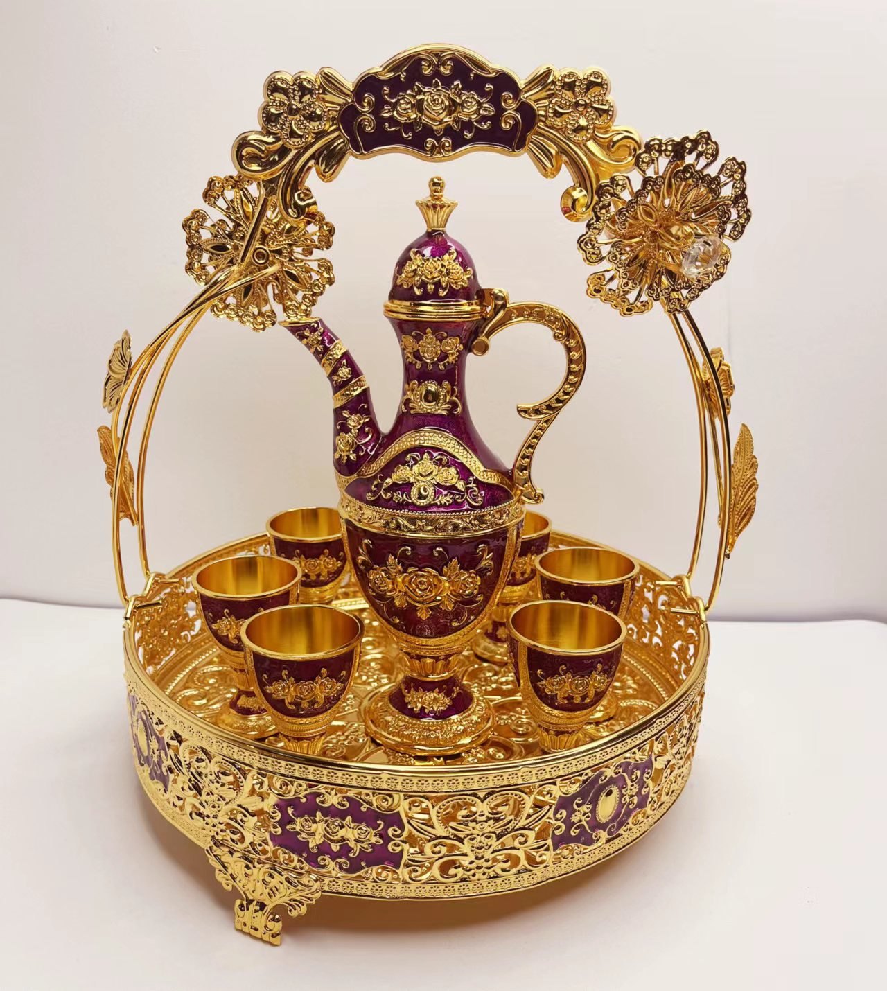 俄罗斯欧式提篮酒具复古老酒壶仿古风白酒杯创意酒壶礼盒8件套装