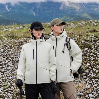 羽绒棉冲锋衣男女厚款外套工作服印字印秋冬季登山防风服工装