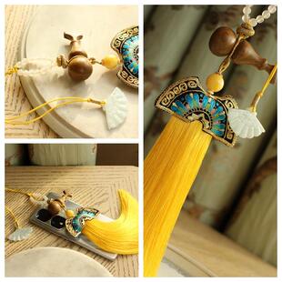 独家双面手绣真丝流苏天然翡翠扇子绿檀葫芦古典帅车饰车挂孤品D