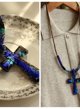 一款一条 琉璃十字架极简手工项链 B