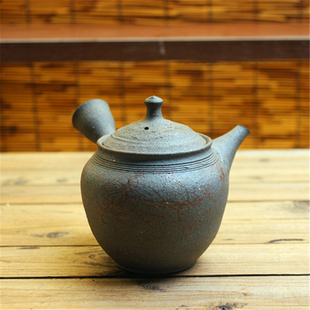 日本常滑烧名家 谷川仁南蛮风粗陶厚胎大容量日式横手侧把急须壶