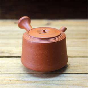手工侧把急须壶 朱泥南蛮颗粒日式 日本常滑烧已故作家 桑山圭洋作