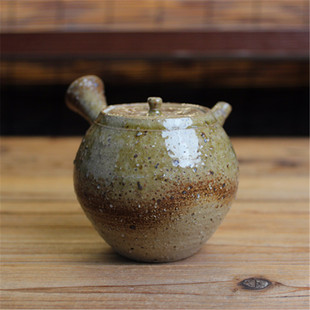 日本常滑烧已故名匠谷川菁山作 横手侧把泡茶急须茶壶 南蛮肌日式