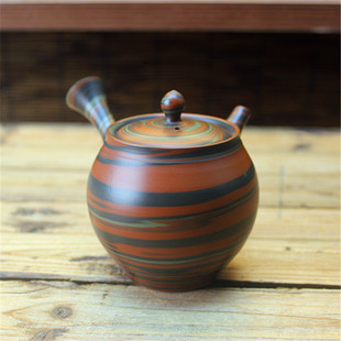 搅泥横手侧把急须茶壶 纯手工日式 日本常滑烧已故名家 谷川菁山作