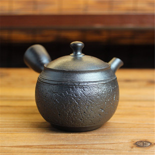 日本常滑烧名匠秋景加藤一房南蛮肌金属感横手侧把小容量急须茶壶