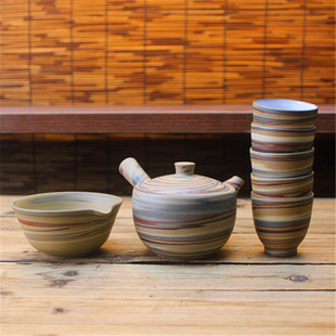 搅泥手工侧把壶套装 日式 急须 水野静仙 日本常滑烧已故无形文化财