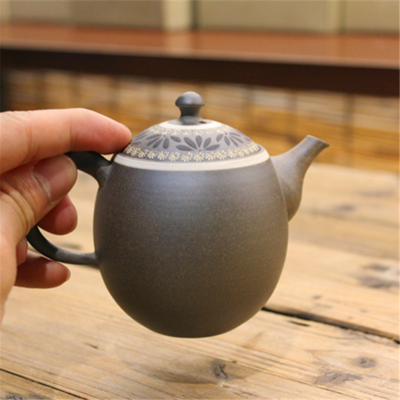 日本常滑烧  都筑丰豊灰泥印花简洁可爱圆润日式圆后手泡茶急须壶