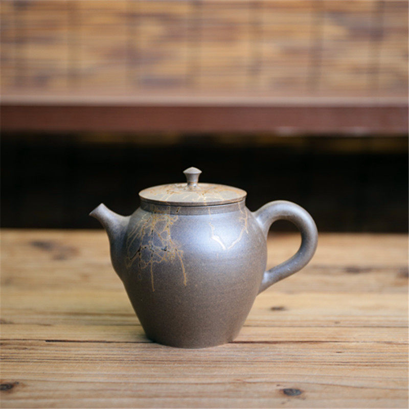 日本常滑烧水野阳景学生 小俣冠承作 日式藻挂后手泡茶急须茶壶器