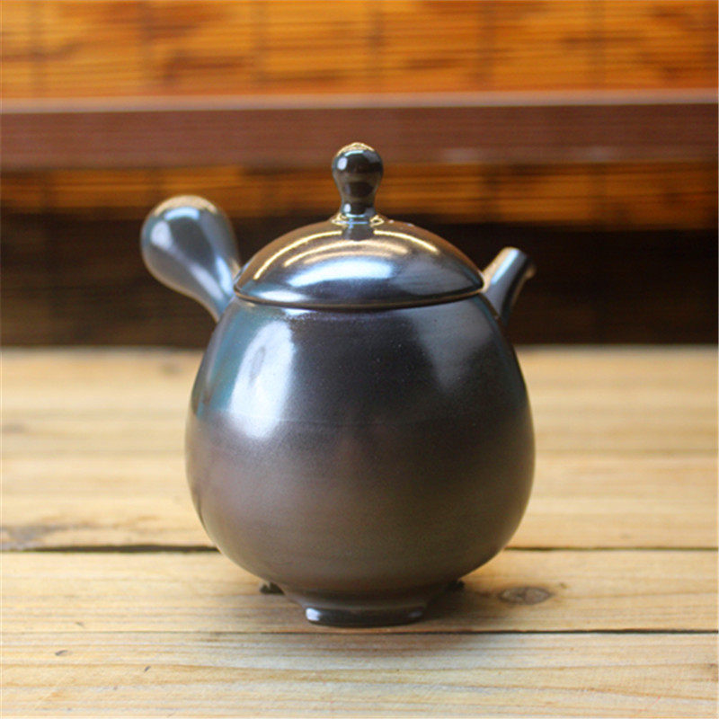 推荐常滑烧大师 吉川雪堂 火窑变千羽拭龙蛋型横手侧把泡茶急须壶
