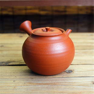 日本常滑烧已故作家 桑山圭洋 老朱泥南蛮肌大容量侧把泡茶急须壶
