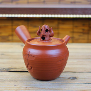 日本常滑烧三仙时代 清水石仙手作 老朱泥手捏刻字考古日式急须壶