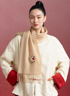 嫵WOO【马踏飞燕】马年本命年围巾贴布绣山羊绒围巾围脖送礼