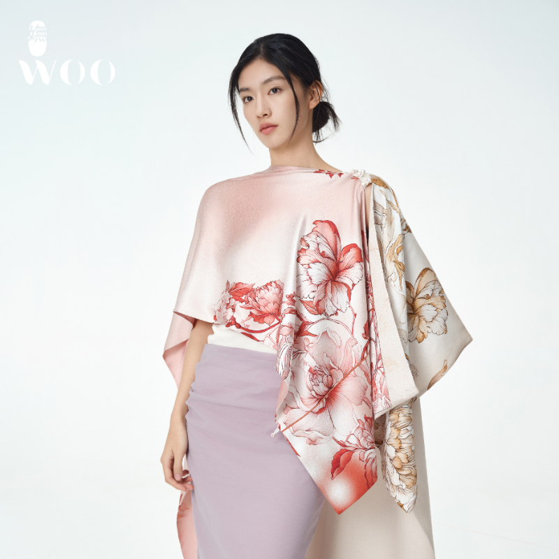 woo妩绘牡丹丝巾女国风披肩春夏