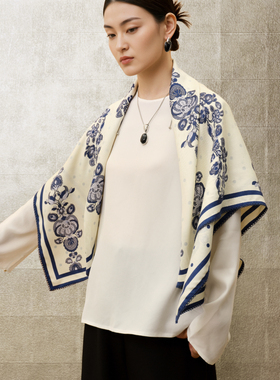 嫵WOO【雅卉】双面异图异色印花方巾女士丝巾桑蚕丝百搭国风送礼