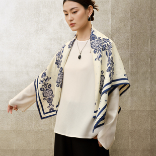 嫵WOO 双面异图异色印花方巾女士丝巾桑蚕丝百搭国风送礼 雅卉