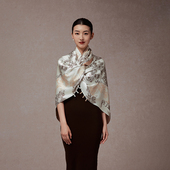嫵WOO 披肩旗袍外搭 青花卉影中国风中式 礼赠推荐 印花面料小
