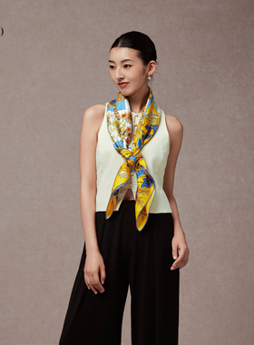 嫵WOO【限时折扣】唐韵国风真丝印花丝巾时尚抹胸穿搭方巾薄款