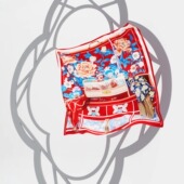 春夏新品 嫵WOO 华彩衣箱 大方巾中国风牡丹印花桑蚕丝丝巾披肩