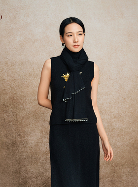 嫵WOO【珠光禅影】两用山羊绒围巾披肩钉珠装饰纯色秋冬搭外套