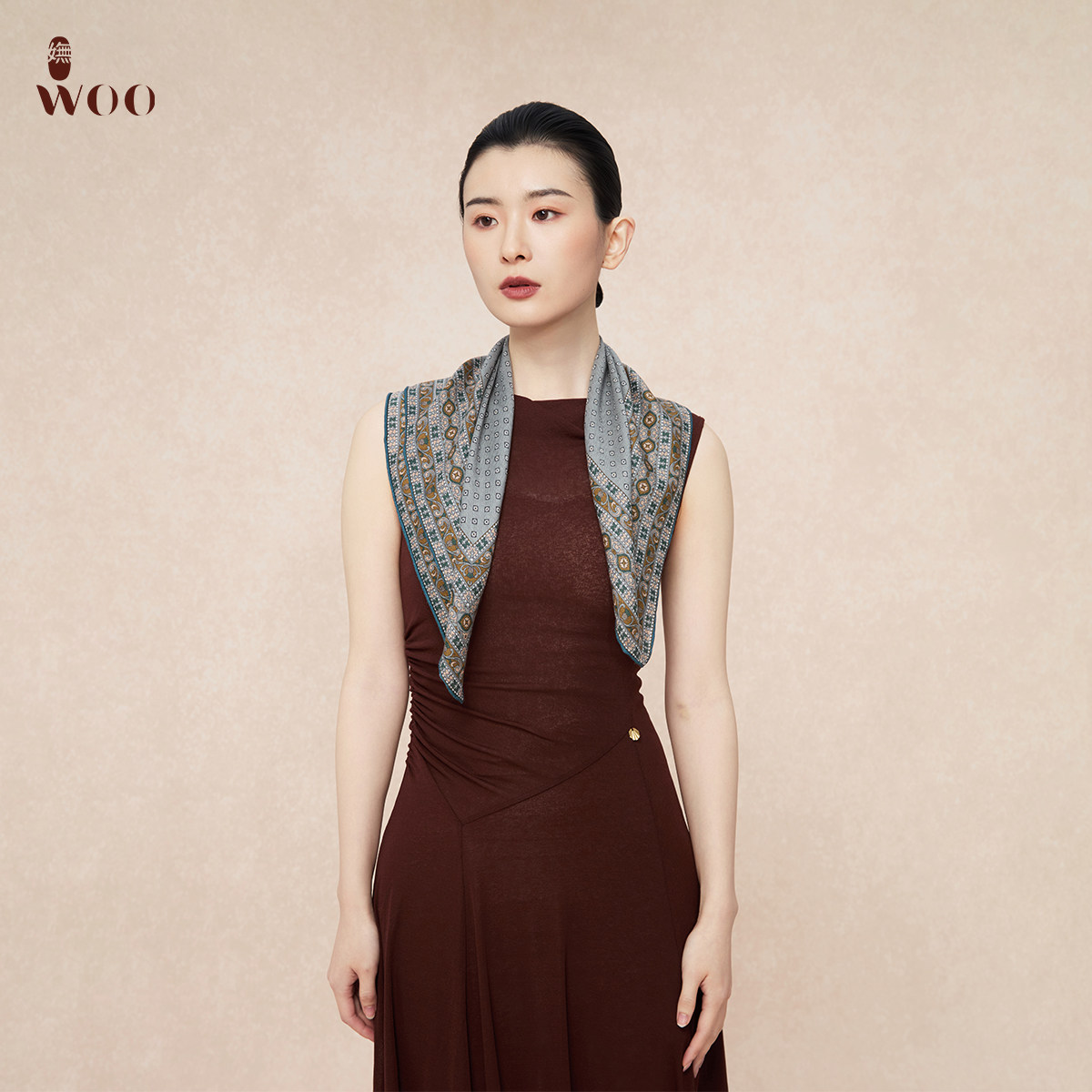 嫵WOO【限时折扣】如意小方巾丝羊毛双面印花女百搭丝巾送长辈