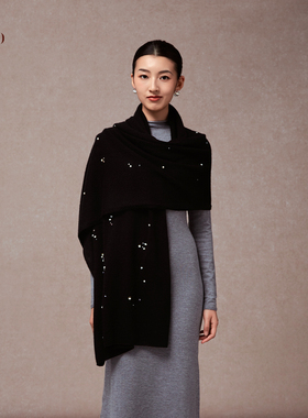 嫵WOO【礼赠推荐】羊绒针织珍珠披肩围巾两用型女士高级感穿搭