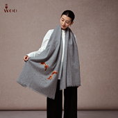 嫵WOO 礼赠推荐 精灵宝贝手工刺绣苏绣羊绒围巾两用穿搭披肩