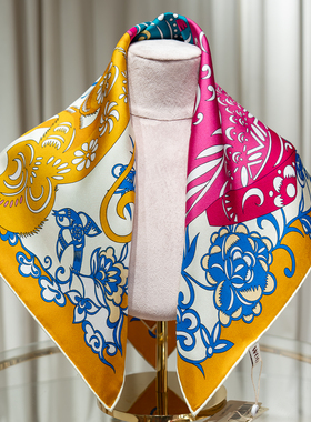 嫵Woo【限时折扣】马上有钱真丝印花小方巾本命年送礼围巾丝巾