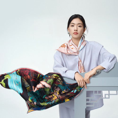妩WOO四季款中式园林小方巾女