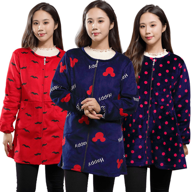 女士外穿罩衣洋气加绒加厚保暖家居服秋冬工作服四川省服御寒棉衣