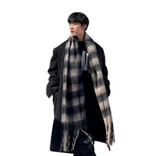 男士围巾男款秋冬季加厚保暖男生格子围脖女高级感韩系氛围感情侣