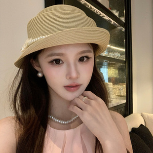 2026新款法式千金帽圆顶草帽女夏海边度假沙滩遮阳防晒帽太阳帽子