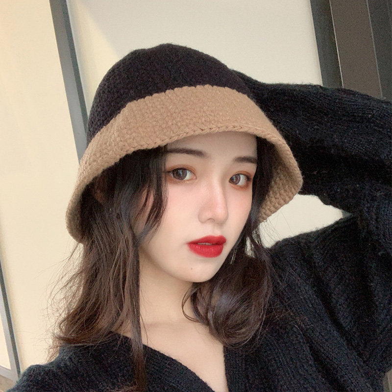 网红短檐编织拼接显脸小渔夫帽子