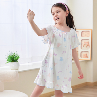 儿童睡衣女童睡裙短袖夏季薄款a类抑菌儿童家居服儿童睡衣公主裙