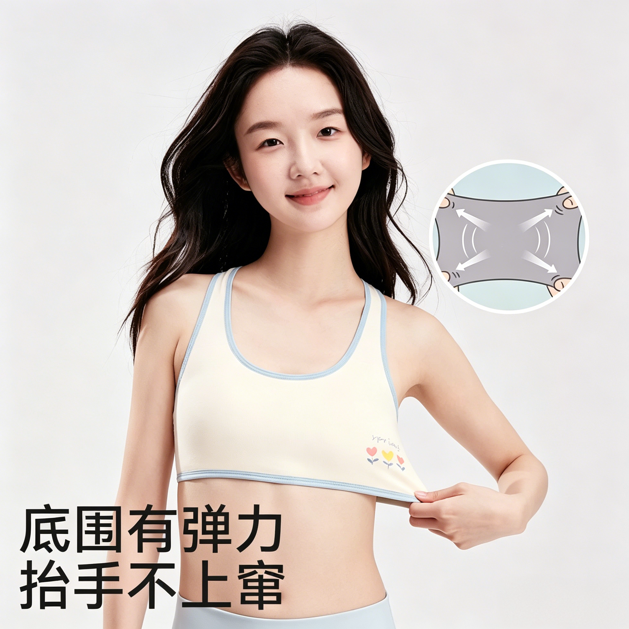 纯棉发育期小背心少女学生吊带大童初中生女孩防凸点文胸带胸垫