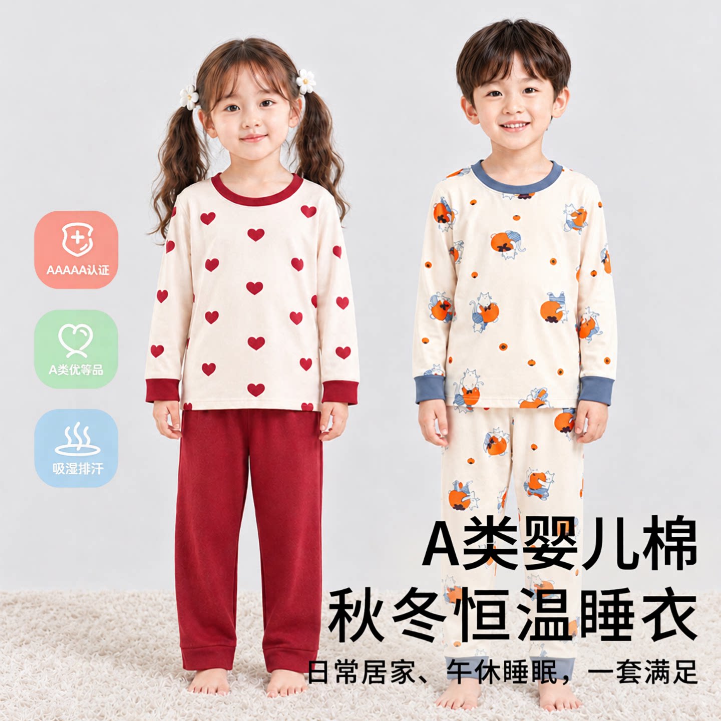 儿童睡衣男孩2026新款纯棉家居服小童春秋冬睡衣男童女童纯棉睡衣