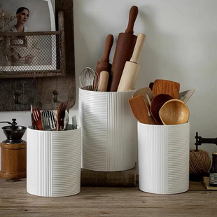 竖条纹〖好物上新〗大号多用途收纳桶厨房工具收纳罐陶瓷摆件微瑕