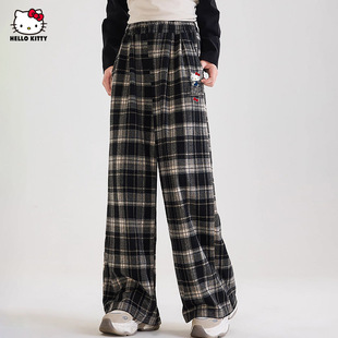 hellokitty凯蒂猫女童秋季休闲裤儿童宽松软糯格子裤子阔腿裤洋气