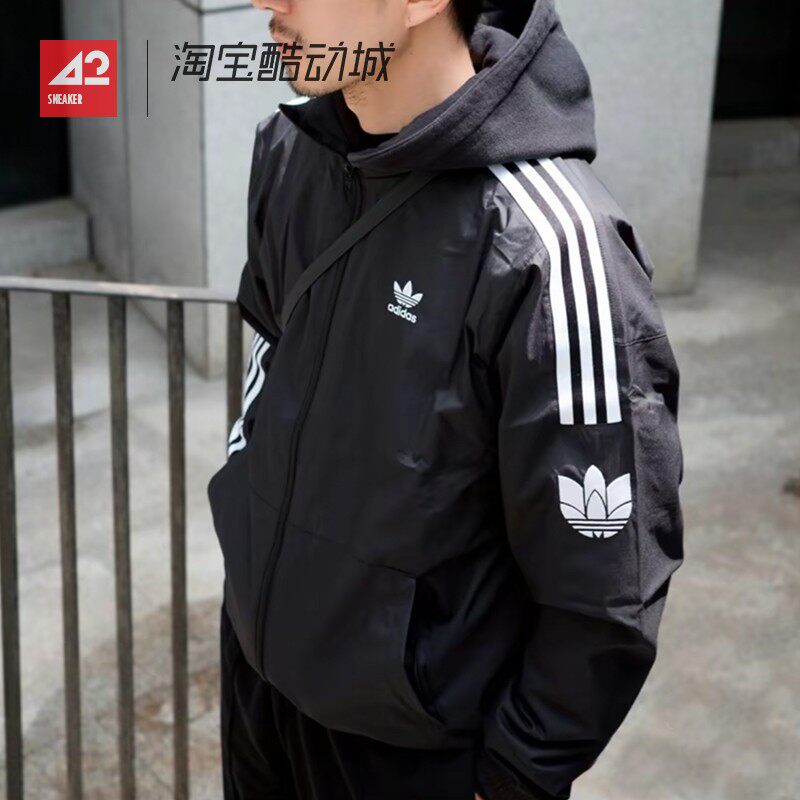 42运动家 Adidas三叶草春秋三条纹外套男女立领防风夹克 JM2716